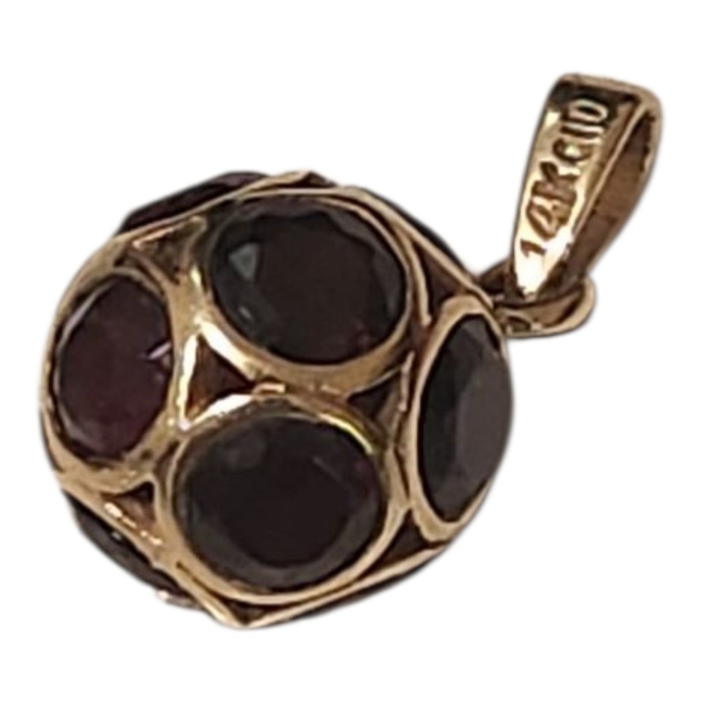 Clyde Duneier 14K Gold Round Garnet Ball January Charm Pendant CID Anniversary‎